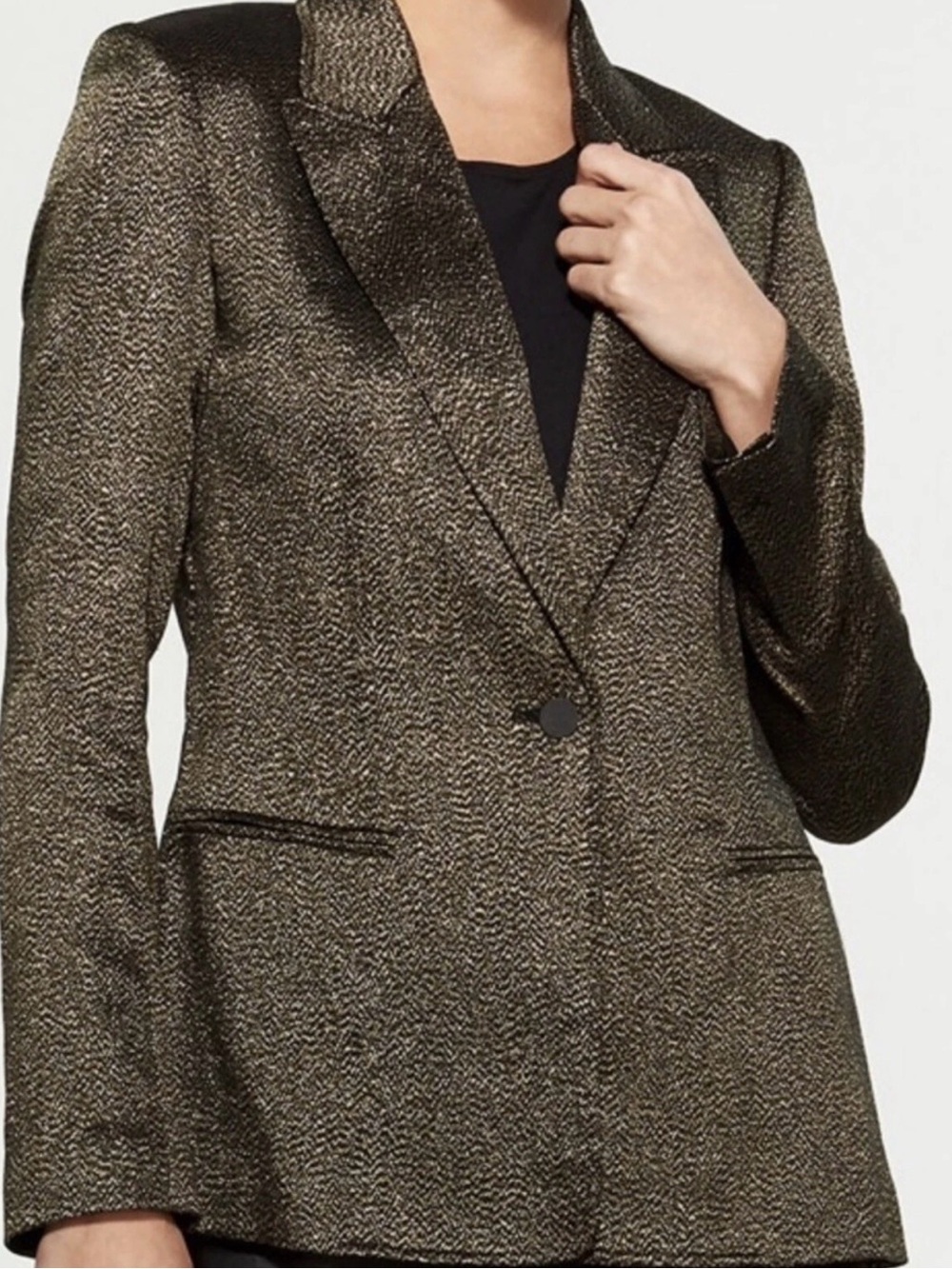 A.L.C. *Women's Black Gold Metallic Printed Blazer One Button Size 6